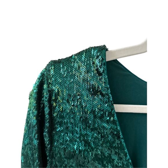Dress The Population Emilia Sequin Long Sleeve Midi Dress Womens Green Small - Picture 7 of 11